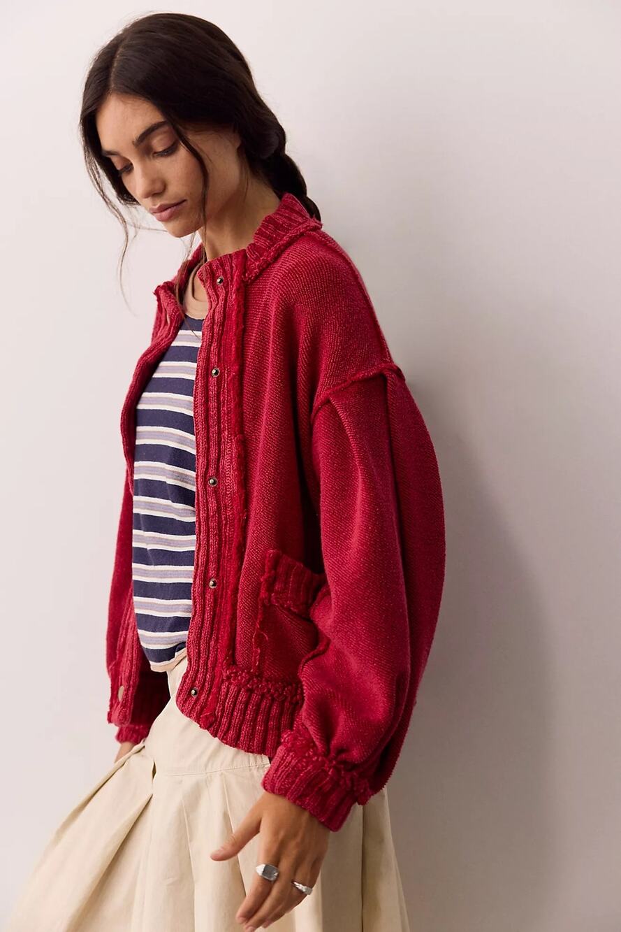 NWT Free People We The Free Cute In This Cardi Red Oversized Cardigan Small